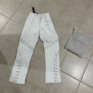 Maniere De Voir White Lace-Up Joggers Pants